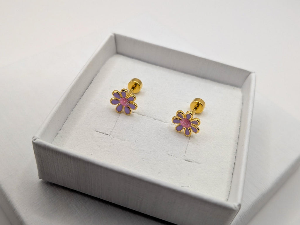 Boucle d'oreilles puces fleur émaillée - Ecrelya Bijoux