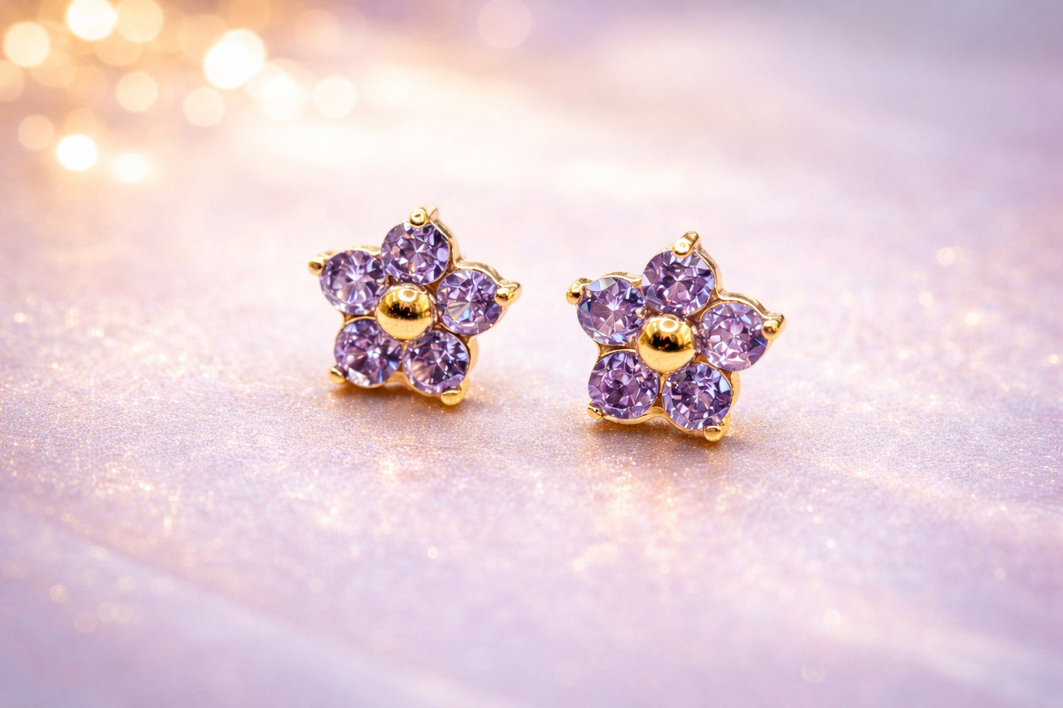 Puce Fleurs Zircons - Ecrelya Bijoux
