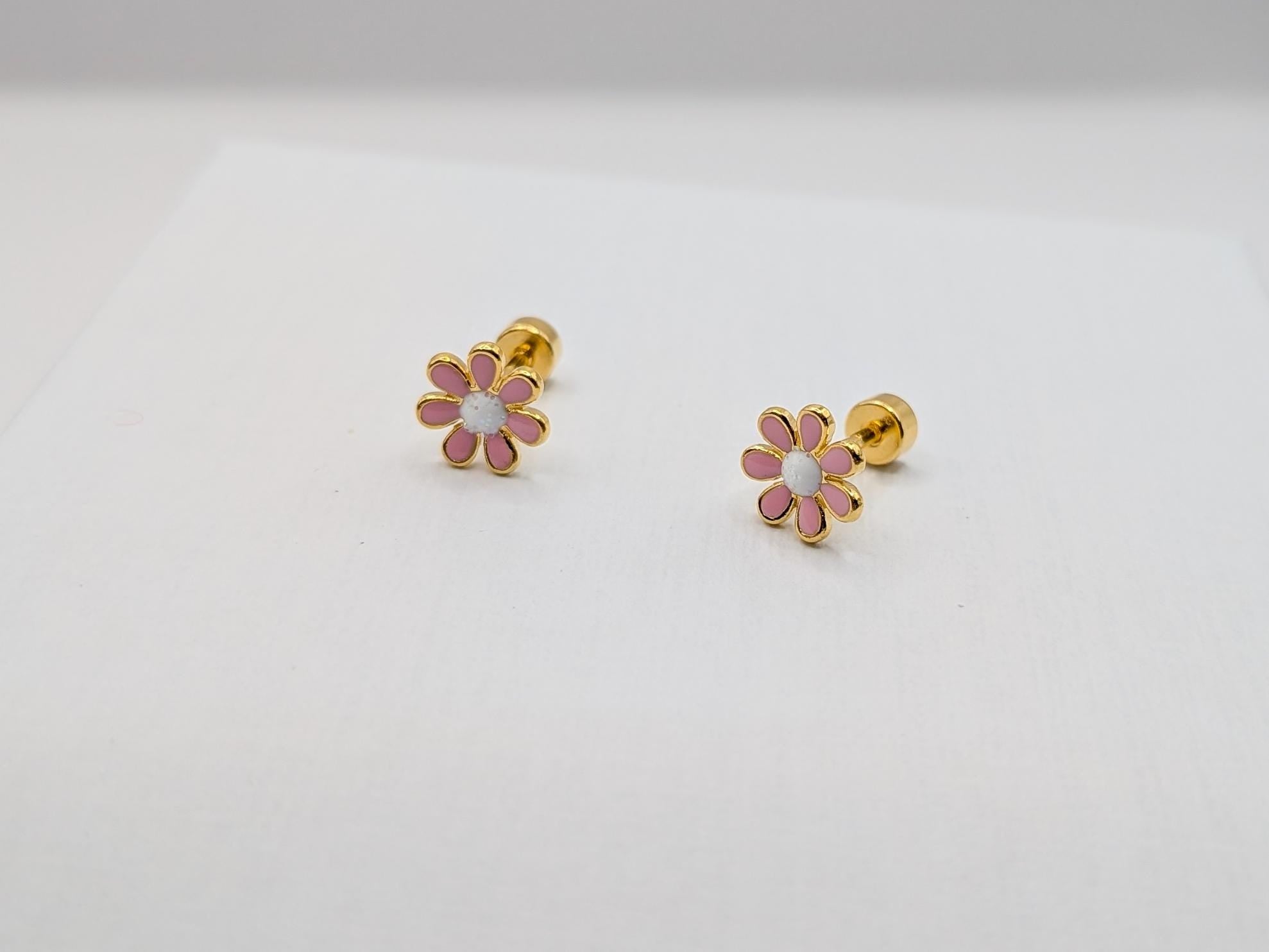 Boucle d'oreilles puces fleur émaillée - Ecrelya Bijoux