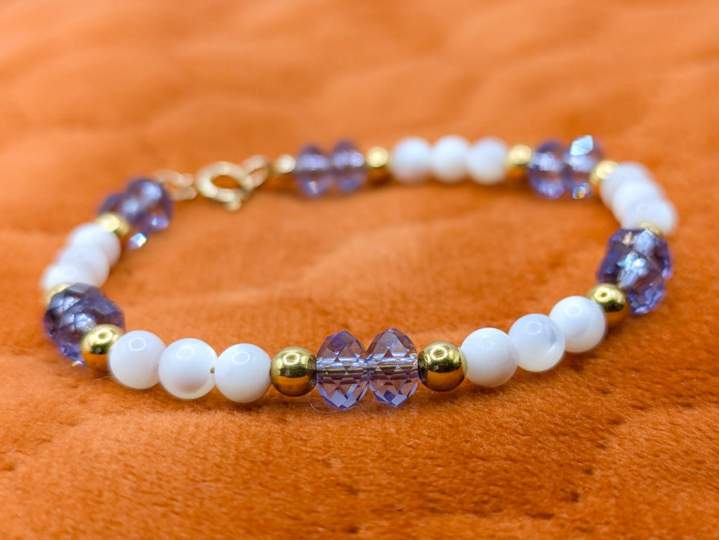 Bracelet nacré et cristaux Tanzanite - Ecrelya Bijoux