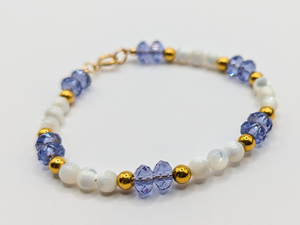 Bracelet nacré et cristaux Tanzanite - Ecrelya Bijoux