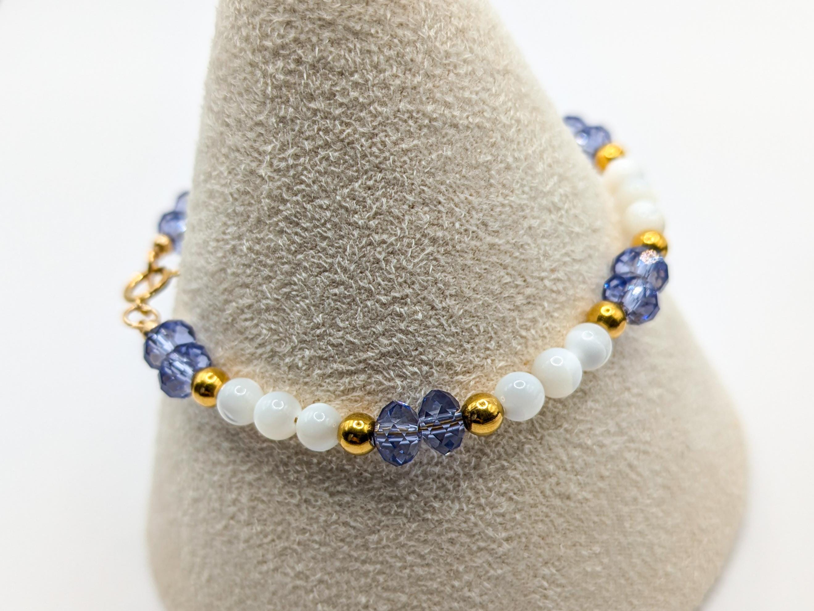 Bracelet nacré et cristaux Tanzanite - Ecrelya Bijoux