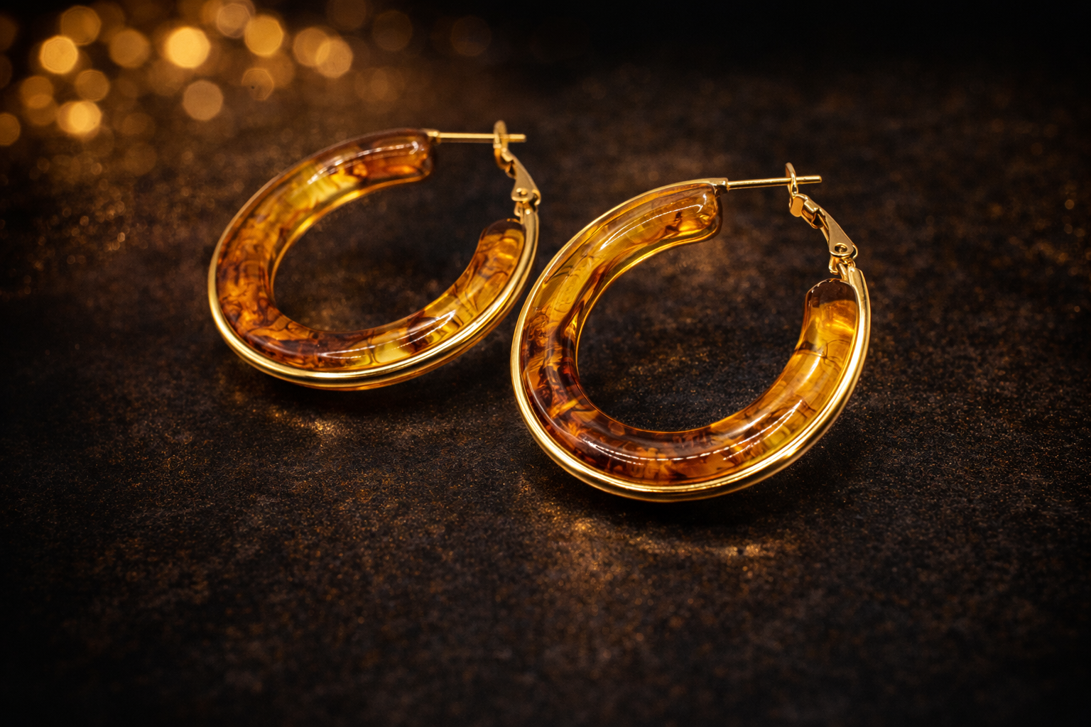 Boucles d’oreilles créoles ambre  - Ecrelya Bijoux