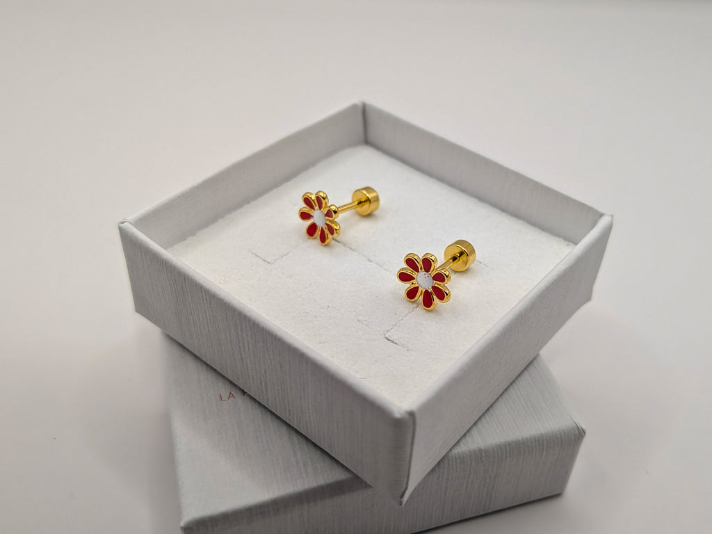 Boucle d'oreilles puces fleur émaillée - Ecrelya Bijoux