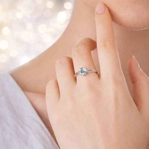 Bague moissanite halo certifiée en argent 925 or blanc PVD | Ecrelya Prestige