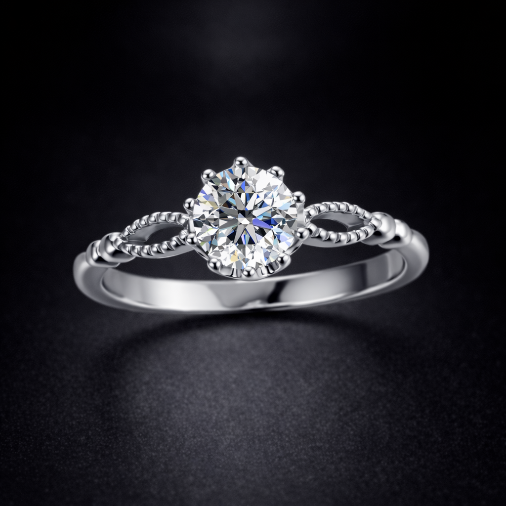 Bague moissanite halo certifiée en argent 925 or blanc PVD | Ecrelya Prestige