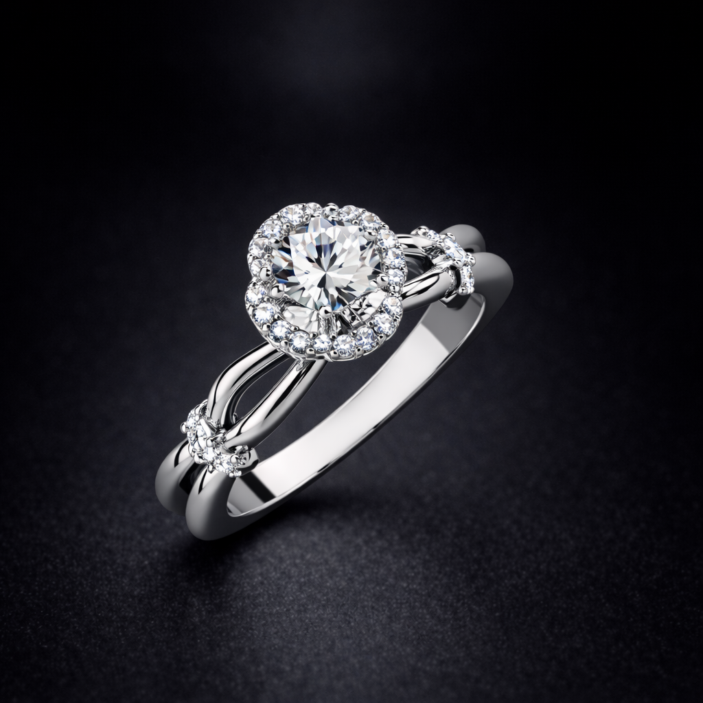 Bague Sélène Ecrelya Prestige – Moissanite certifiée 1 ct, Halo, Argent 925 Or Blanc PVD