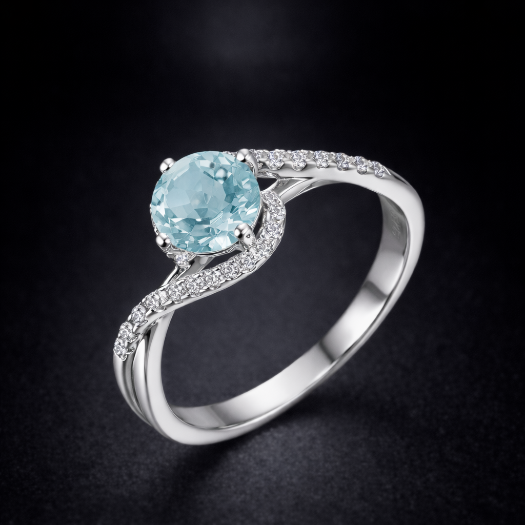 Bague halo topaze bleue naturelle & diamants | Ecrelya Prestige