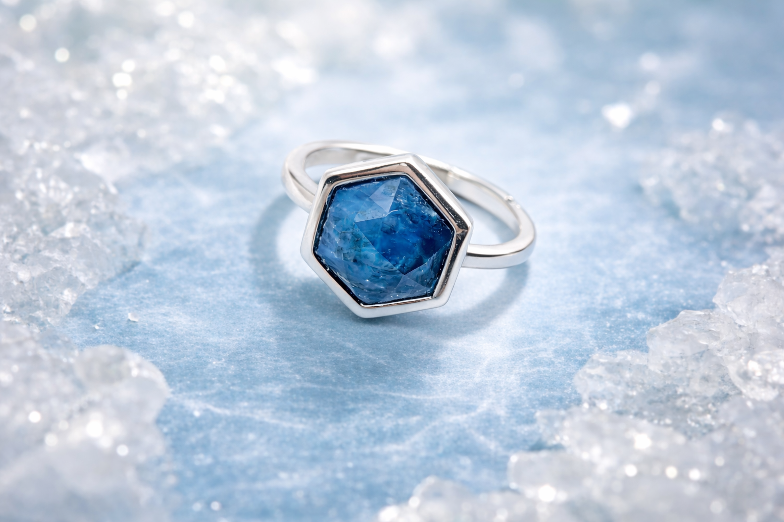 bague argent vintage et pierre naturelle apatite bleu