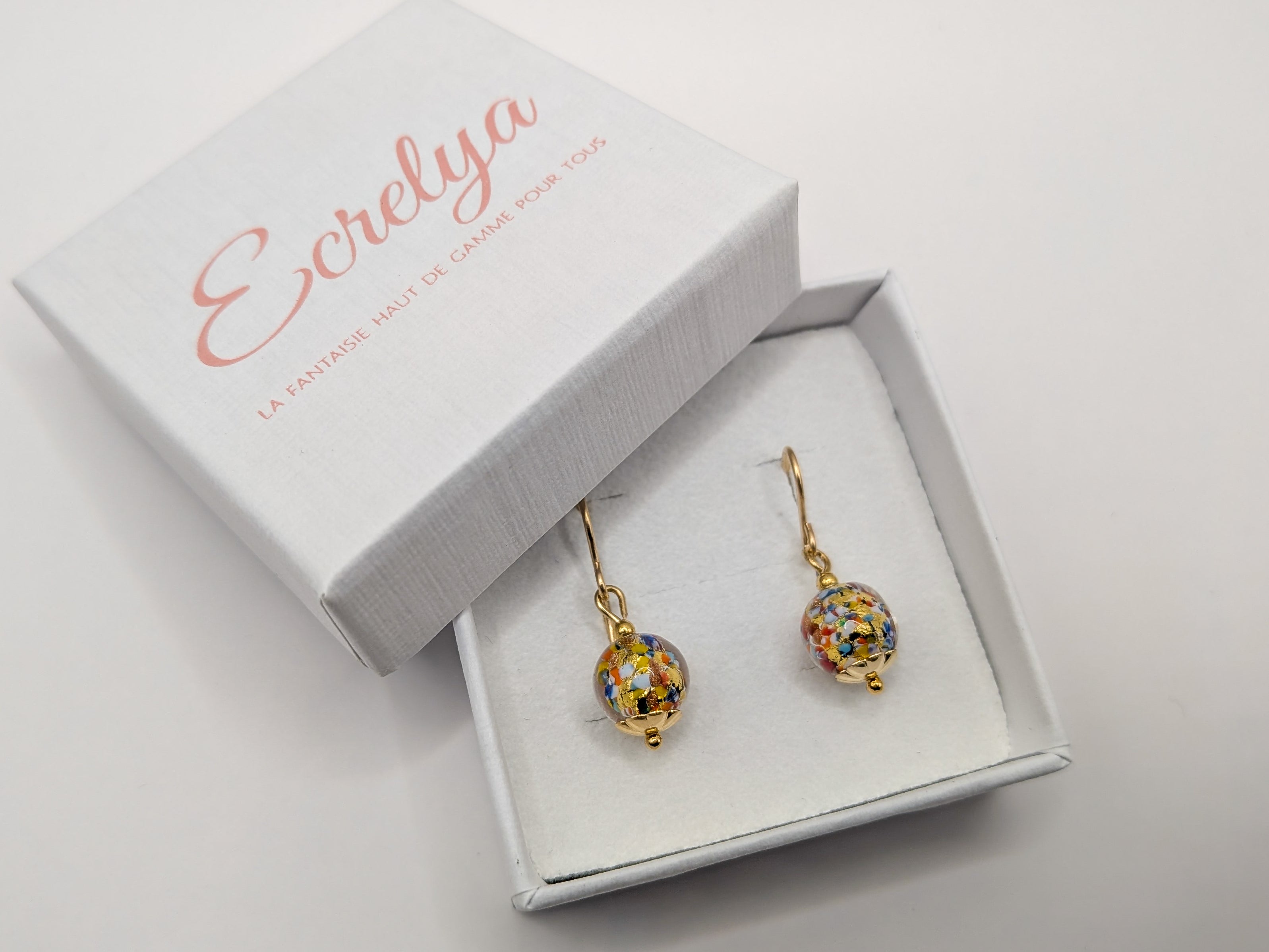 Boucle d'oreille crochet en or gold filled et verre de Murano - Ecrelya 