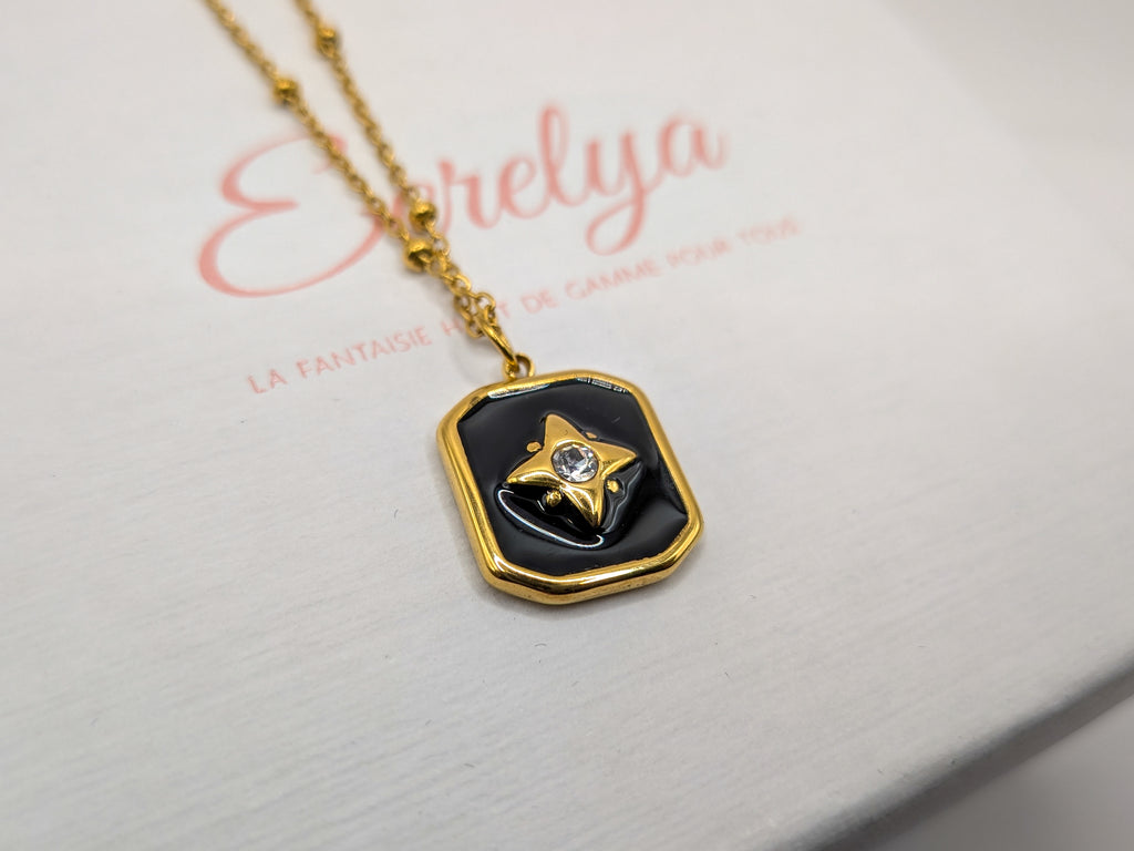 Collier Étoile Dorée Émail Noir - Ecrelya Bijoux