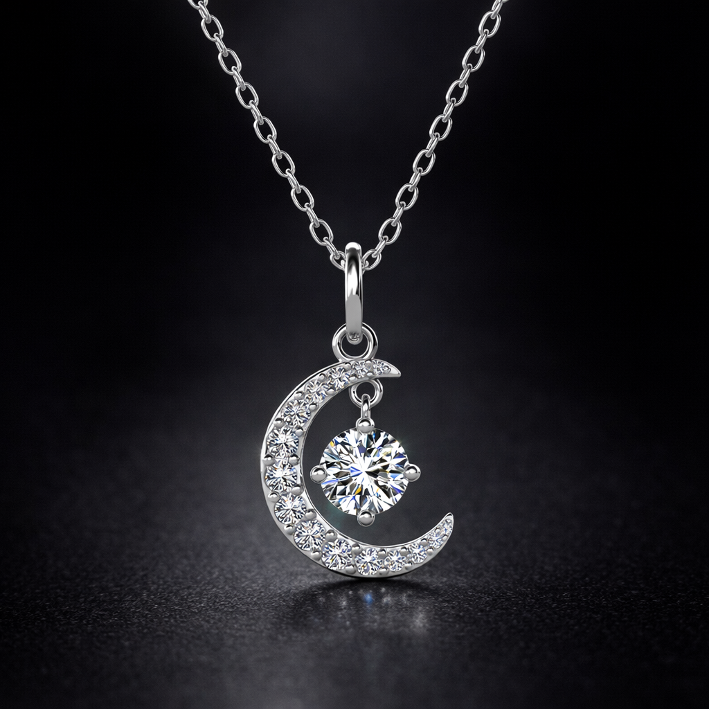 Collier lune Ecrelya Prestige, moissanite ultra brillante certifiée