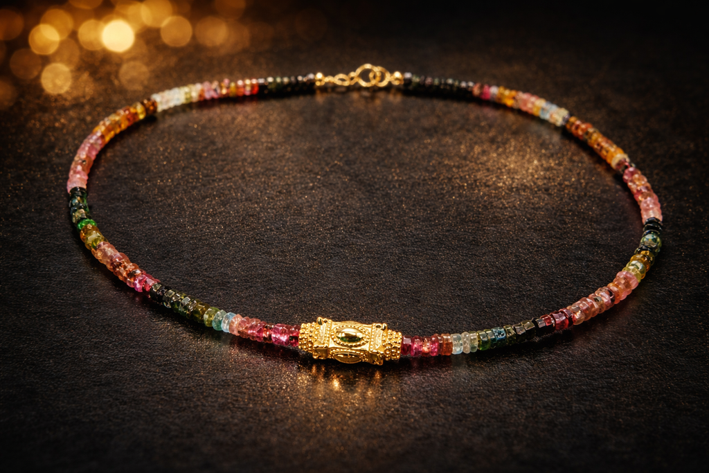 Collier en Tourmaline facettées multicolore - Ecrelya Bijoux
