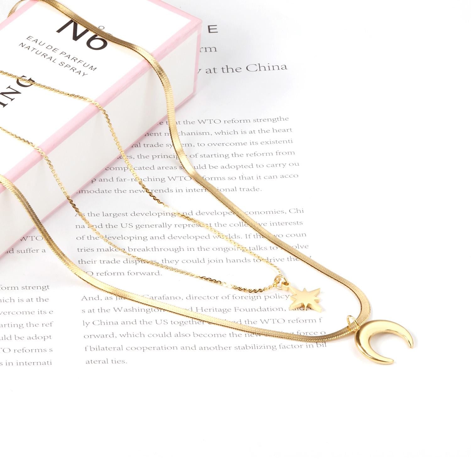 Collier double rang Lune & Étoile Céleste - Ecrelya Bijoux