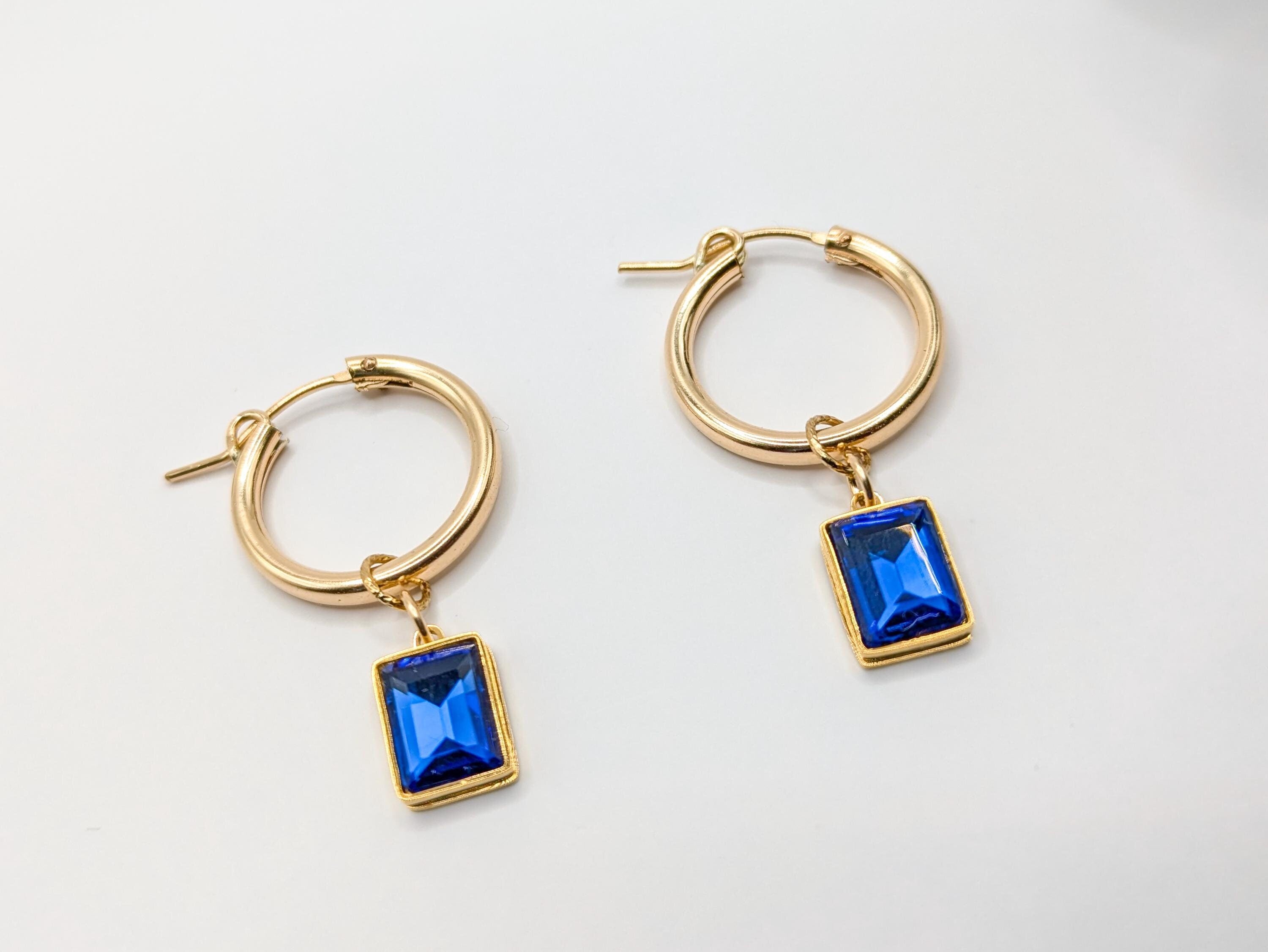 Boucles d'oreilles créoles en or et saphir - Ecrelya Bijoux