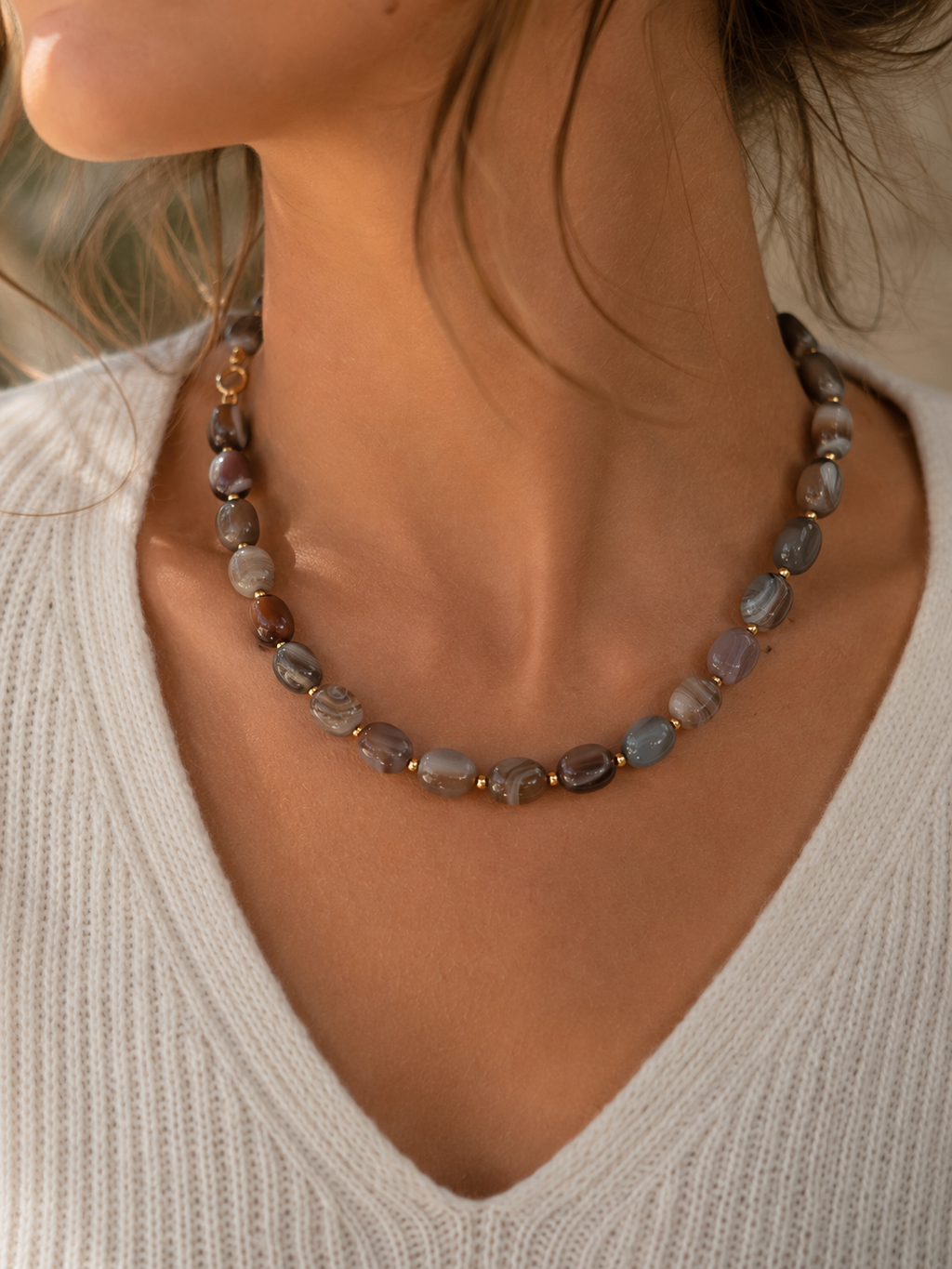 Collier en agate du Botswana