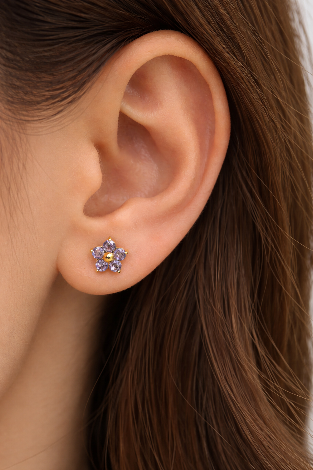 Puce Fleurs Zircons - Ecrelya Bijoux