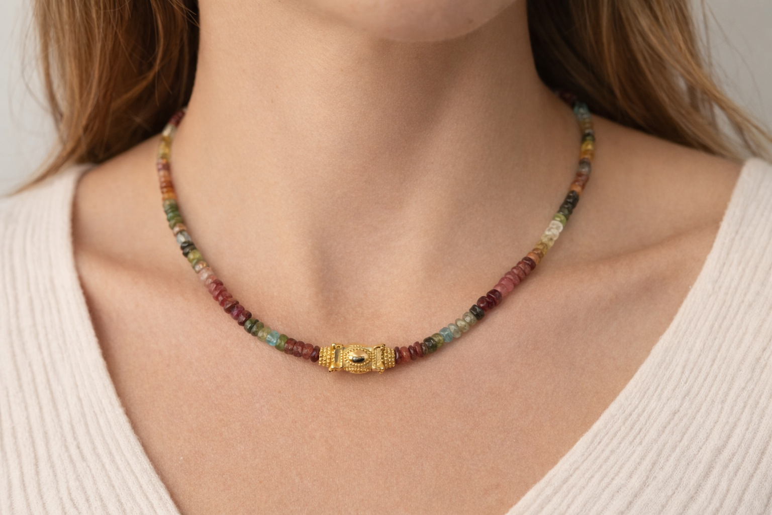 Collier en Tourmaline facettées multicolore - Ecrelya Bijoux
